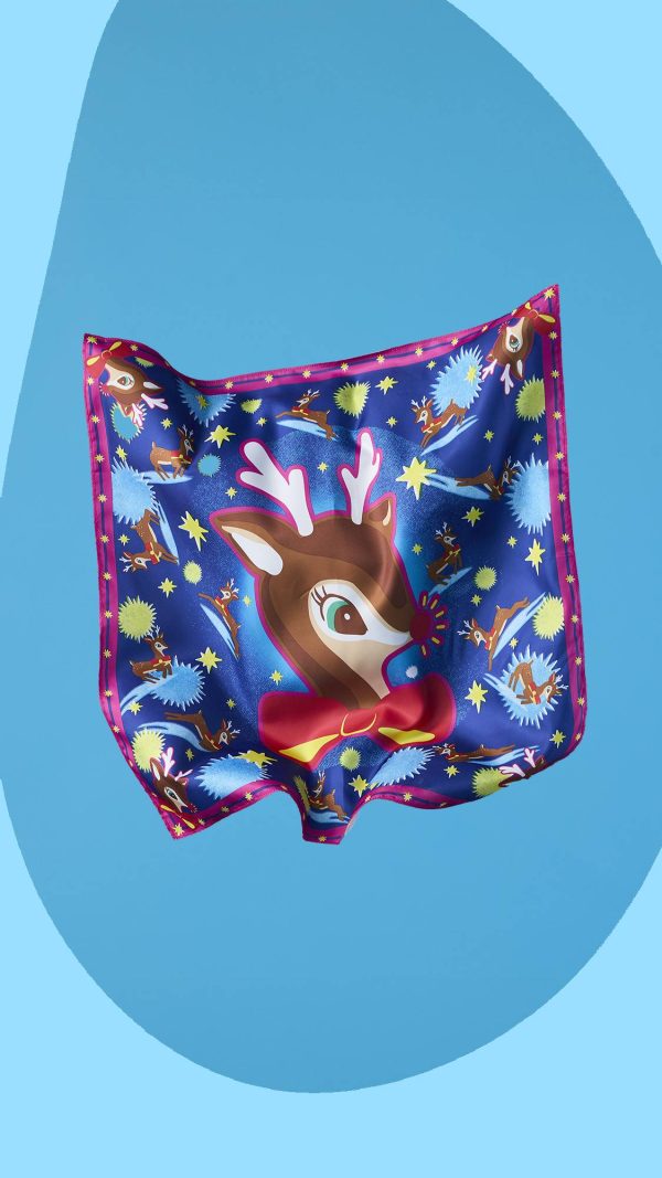 It's Christmas Deer Knot Wrap 100% recycled polyester, a 70cm x 70cm Knot Wrap